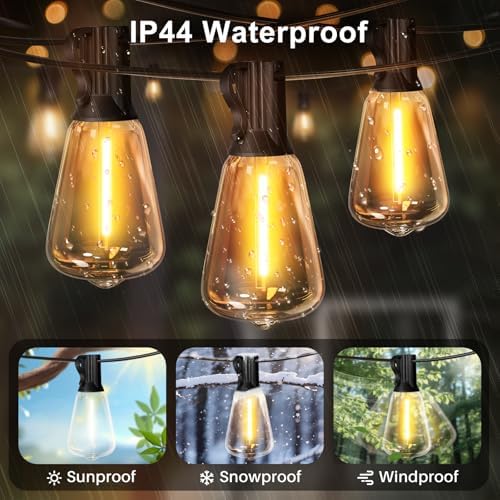 LAMPHOME LED Outdoor String Lights 100FT Patio Lights with 52 Shatterproof ST38 Vintage Edison Bulbs, Outside Hanging Light Waterproof for Porch, Deck, Garden, Backyard, Dimmable 2700K - Image 6
