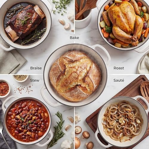 Zulay Kitchen 7.7 Quart Enameled Cast Iron Dutch Oven Pot with Lid – Premium Durability & Oven Safe up to 500°F – Heavy Duty Cookware Perfect for Bread Baking, Stews, Braising & Roasting – White - Image 3