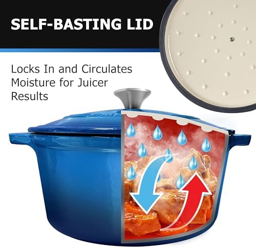 MUELLER HOME 4.5 QT Enameled Cast Iron Dutch Oven, Heavy-Duty Casserole Dish and Braiser Pan with Lid and Stainless Knob, Oven-Safe up to 500° F & Across All Cooktops, Aqua Blue - Image 4