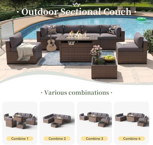 Aoxun 8 Piece Patio Furniture Set with 44" Fire Pit Table Wicker Rattan - Image 5