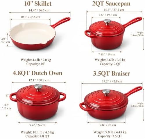 Nonstick Enameled Cast Iron Cookware Set, 4-Piece Pots & Pans Set with Lids - Image 2