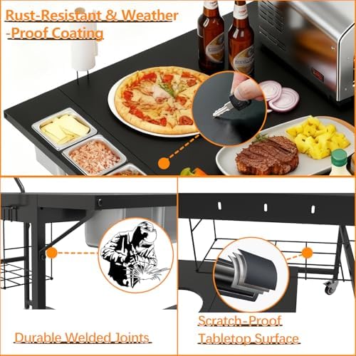 Pizza Oven Table with Topping Station, Outdoor Pizza Oven Cart, Grill Cart Table for Blackstone Griddle, Pizza Prep Station with Storage & Seasoning Tray, for Ninja, Cuisinart, Gozney - Image 6