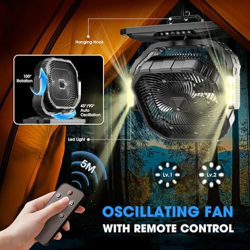Ausic 5 Gal 12" Portable Misting Fan for Outside Patios, 【Max 62H】 Outdoor Rechargeable Battery Oscillating Fan with Remote, Cooling Dugout Water Fan with Caster/LED Light/Timer, Camping Essential - Image 6