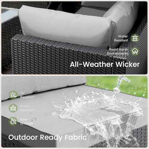 Patio Furniture Set - All-Weather - 7 Piece Patio Outdoor Conversation Set, Modular Wicker Rattan Sectional Sofa for Backyard, Garden, Poolside, Balcony, Porch, Patio,Black/Light Gray - Image 3