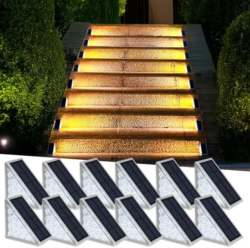 AUDLES LED Solar Step Lights Waterproof Outdoor Stair Lights, Warm White Solar Deck Lights IP67 Solar Decoration Lights for Yard, Patio, Garden, Walkways, Front Door, Pathway, Driveway, Porch 12 Pack - Image 2