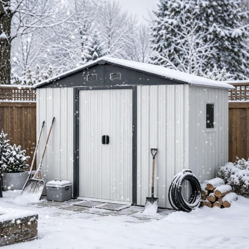 8X4 FT Outdoor Metal Storage Shed with Window and Metal Foundation by Unknown