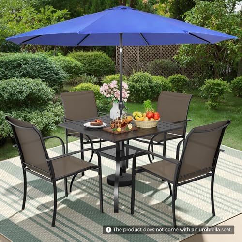 Incbruce 6 Pieces Patio Dining Set with Dark Blue Umbrella, Outdoor Dining Set of 4 Textilene Chairs and Square Table with Umbrella Hole for Backyard, Garden, and Poolside (Brown) - Image 3