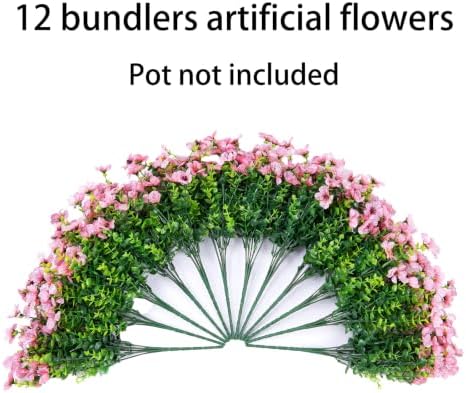Daisy Artificial Flowers for Outdoors Decor, 12 Bundles Faux Daisy with Eucalyptus Fake Plants Greenery UV Resistant Look Real Colorful Faux Flowers for Outside Planter Porch Patio Yard Gardens, Pink - Image 4