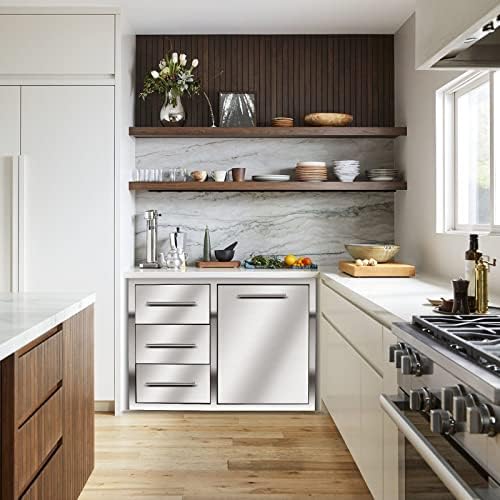 Outdoor Kitchen Drawer Combo, BBQ Access Trash Drawer Combo with Triple Stainless Steel Drawers(Left), Outdoor Kitchen for BBQ Island, Grilling Station, Outside Cabinet (28" W x 19.6“D x 20.1" H) - Image 7