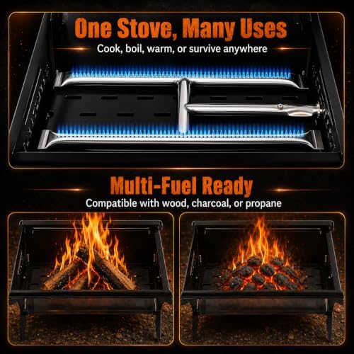 3-in-1 Portable Camping Grill, Foldable Charcoal Wood Gas BBQ - Image 4
