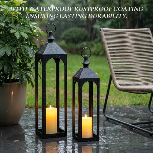 24" & 20" Large Outdoor Floor Lantern, Black Fall Porch Decor - Image 3