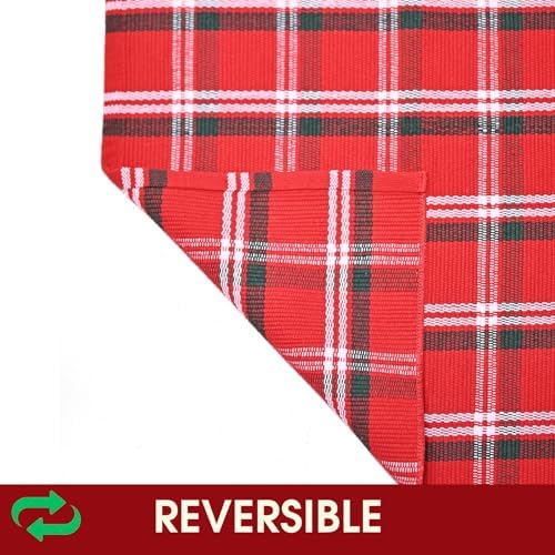 Christmas Red Green White Plaid Rug, 28" x 43" Cotton Hand-Woven Buffalo Check Layered Door Mat for Front Porch, Entryway, Outdoor Holiday Decor, Washable Farmhouse Rug for Home, Patio, Kitchen - Image 5