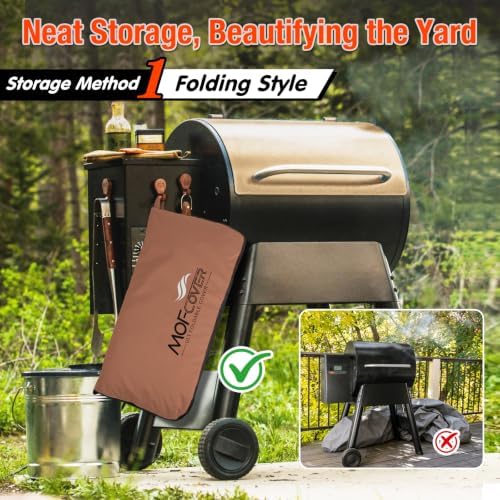 Foldable Grill Cover for Pit Boss 820 Deluxe/Pro 850, Waterproof 600D Heavy Duty Wood Pellet Smoker Cover, Fade＆Tear Resistant Pellet Grill Cover for Z Grill 700 Series,Caramel - Image 2