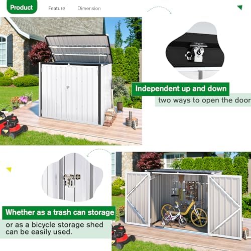 AECOJOY Outdoor Trash Can Storage Shed, 46 Cu.Ft Metal Garbage Bin Enclosure with Lift-Up Lid & Gas Strut, Waterproof Outdoor Garbage Can Organizer, Bike Shed Backyard Patio Garden, White - Image 5