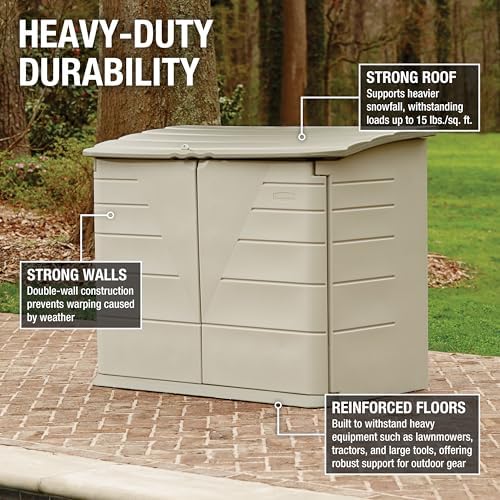 Rubbermaid Large Horizontal Resin Outdoor Storage Shed With Floor (5 x 4 Ft) Weather Resistant, Beige/Brown, Organization for Home/Backyard/Pool Chemicals/Toys/Garden Tools/Porch/Patio Cushions - Image 3