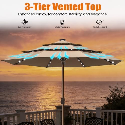 EliteShade USA 10-Year-Non-Fading 10ft 3-Tier Market Patio Umbrella, Commercial Table Umbrella with 80 Solar LED Lights, Crank Open, Windproof & UPF 50+ UV Protection for Garden, Deck, Pool, Backyard, No Tilt, Heather Beige - Image 6