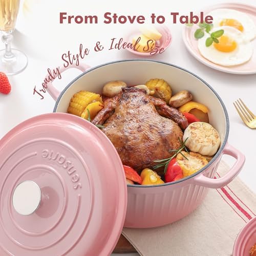 SENSARTE 6.5QT Enameled Cast Iron Dutch Oven Pot with Lid&Cotton Potholders - Image 6