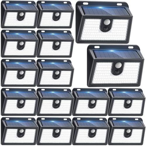 [16 Packs] Solar Motion Sensor Outdoor Lights, Super Bright Solar Lights Outdoor Waterproof, 3 Lighting Modes Security Wall Light for Outside Walking Dog Fence Backyard Deck Garden Door Step Garage by Claoner