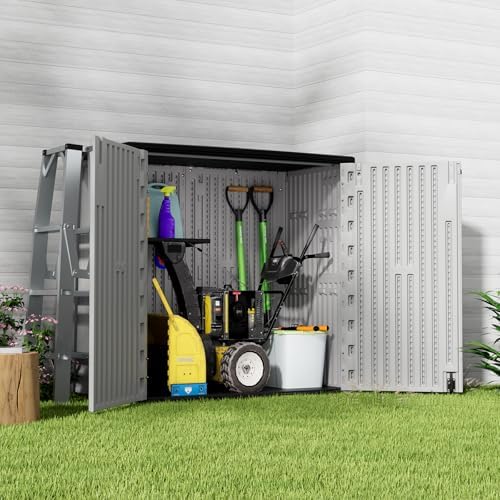 HOMSPARK 37 Cu.Ft Outdoor Storage Shed Weather Resistant, Multi Functional | Double-Wall Resin Storage Sheds & Outdoor Storage Box Waterproof for Backyard Garden Patio Lawn (Light-Grey) - Image 3