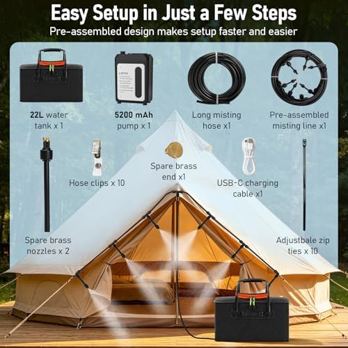 Bonviee 36FT Portable Misters for Outside, 5.8Gal Tank, Pump, 6 Misters - Image 6