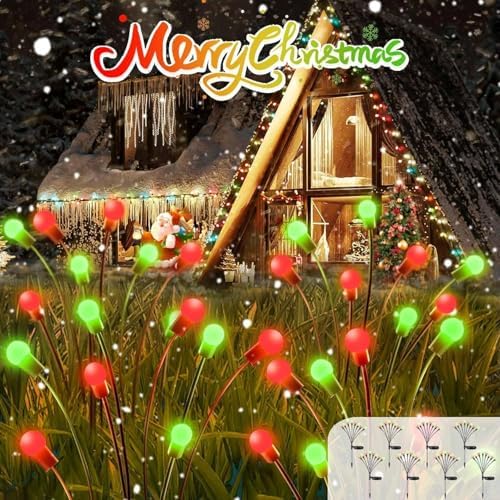 OZS 6Pack Total 48LED Solar Garden Lights Christmas Fairy Outdoor - Solar Firefly Lights Fairy Outdoor, Sway by Wind, Waterproof for Pathway Patio Yard Christmas Decorations(Red&Green) by OZS