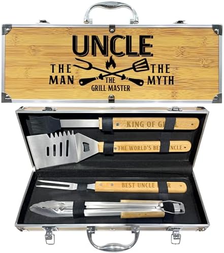 Uncle Gifts, Uncle Gift from Niece Christmas Heavy Duty Wooden BBQ Grilling Accessories Kit for Backyard, Thick Stainless Steel Grill Utensils with Non-Slip Handle Tools in Portable Bag Father's Day by Taesun