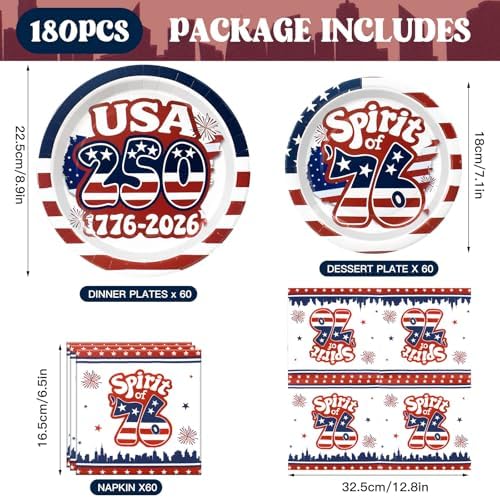 180Pcs 4th of July paper Plates and Napkins Party Supplies,Serve 60 - Image 2