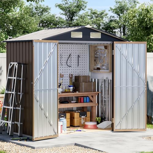 4 x 6 FT Storage Shed with Floor Frame for Backyard, Brown by Unknown