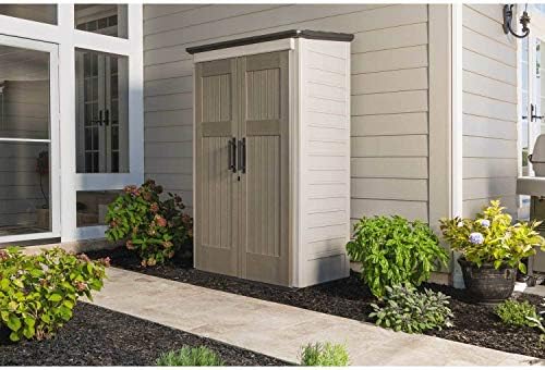 Rubbermaid Vertical Resin Outdoor Storage Shed With Floor (4 x 2.5 Ft) Weather Resistant Beige/Brown Organization for Home/Backyard/Pool Chemicals/Toys/Garden Tools/Porch/Patio Cushions - Image 2