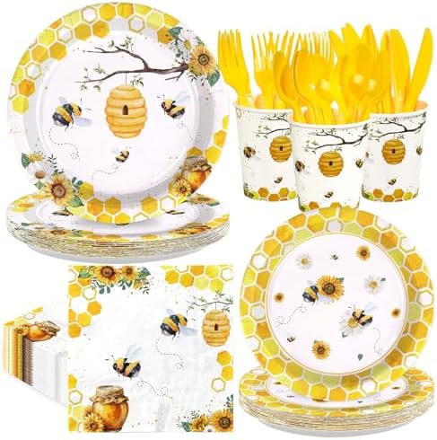 168 Pcs Bee Birthday Party Decoration Serves 24 ﻿ by Greencian