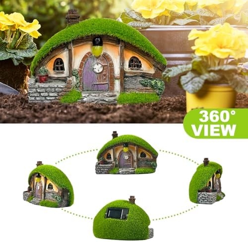 Garden Statue and Fairy House with Solar Lights – Resin Outdoor Figurine Lights, Cottage Yard Decor for Porch & Lawn - Image 2