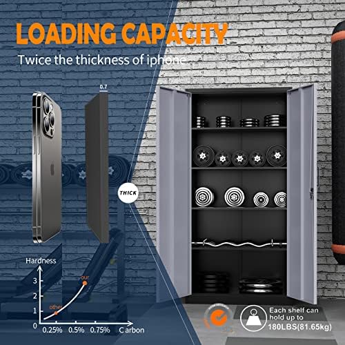 Yizosh Metal Storage Cabinet with Locking Doors and 5 Adjustable Shelves, 72" Garage Storage Cabinet Steel Lockable for Office,Home,Garage - Image 5