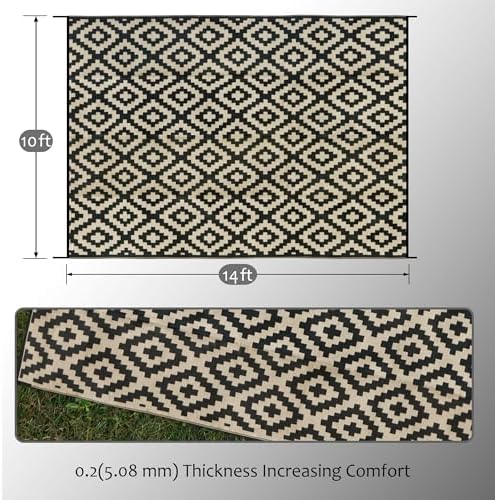 SAND MINE Reversible Mats, Plastic Straw Rug, Modern Area Rug, Large Floor Mat and Rug for Outdoors, RV, Patio, Backyard, Deck, Picnic, Beach, Trailer, Camping, Black & Beige, 10' x 14' - Image 2