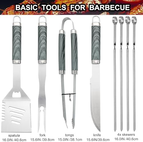 grilljoy 24PCS BBQ Grill Tools Set with Meat Thermometer and Injector - Extra Thick Stainless Steel Fork, Spatula& Tongs - Complete BBQ Accessories in - Perfect Grill Gifts for Father's Day - Image 2