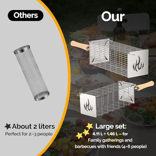 TNTOR Square Grill Basket, Larger 304 Stainless Steel Nesting Grilling Net, Removable Handle, BBQ Grilling Accessories Tools for Veg Shrimp, Outdoor Cooking Camping grilling gifts for men Dad Husband - Image 3