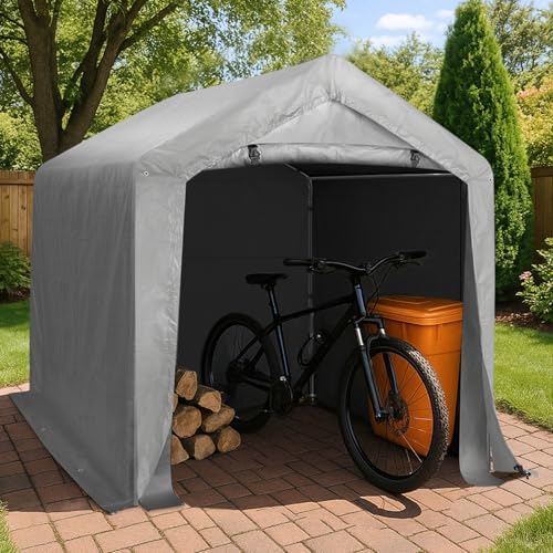 VINGLI Outdoor Portable Storage Shed, Heavy Duty Bike Tent with Roll-up Zipper Door, Waterproof and UV Resistent Carport for Motorcycle, Garden Tools and Firewood (Gray, 6x6x6.5 FT) - Image 2
