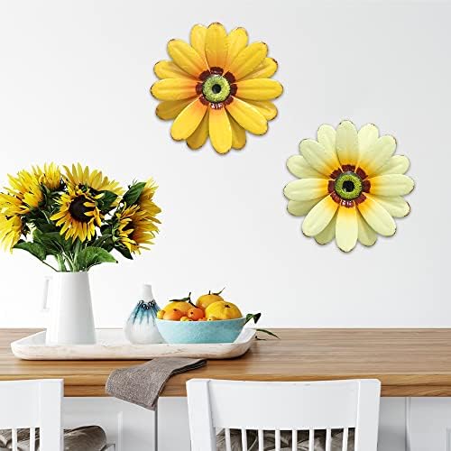 YEAHOME 10'' Sunflower Wall Decor, Metal Flower Wall Art Decorations, Sunflower Spring Yard Garden Decor Hanging for Kitchen, Bathroom, Handmade Gift for Indoor or Outdoor, Set of 2 Wall Sculptures - Image 3