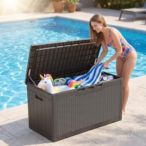JUMMICO 100 Gallon with Cushion Deck Box, Waterproof Outdoor Storage Box - Image 4