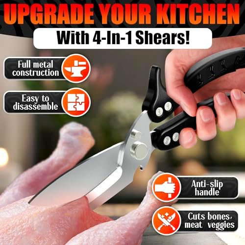 Kitchen Shears Heavy Duty, Safety Lock, Stainless Steel (Black) - Image 4