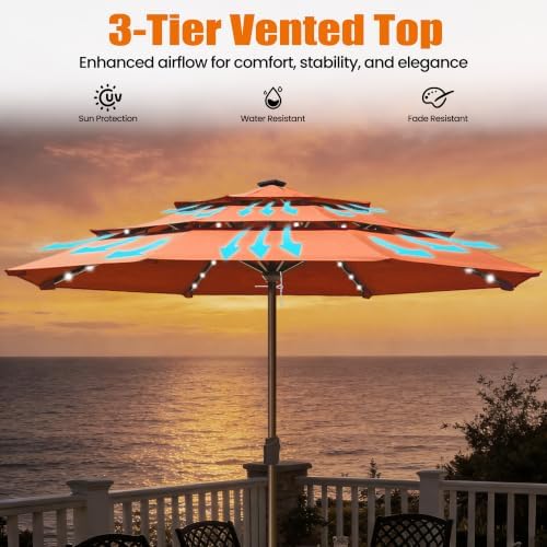 EliteShade USA 10-Year-Non-Fading 10ft 3-Tier Market Patio Umbrella, Commercial Table Umbrella with 80 Solar LED Lights, Crank Open, Windproof & UPF 50+ UV Protection for Garden, Deck, Pool, Backyard, No Tilt, Rust - Image 6