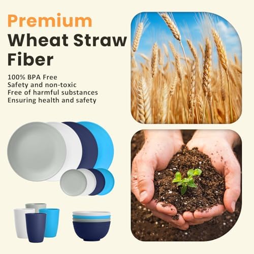 Homienly Premium Wheat Straw Dinnerware Sets, Plates and Bowls Sets,Cups,Alternative to Plastic Plates Service for 4, Dishwasher and Microwave Safe 16 PCS Dish Sets for Home,Camping - Island - Image 3