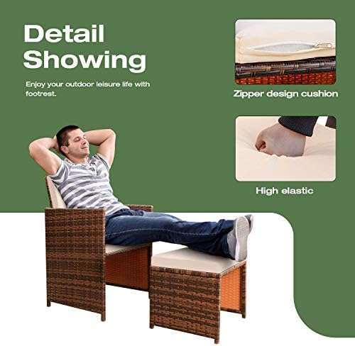 Devoko 4 Pieces Patio Wicker Furniture Set Outdoor Patio Chairs with Ottomans All Weather Cushioned Chairs Balcony Porch Furniture (Beige) - Image 4