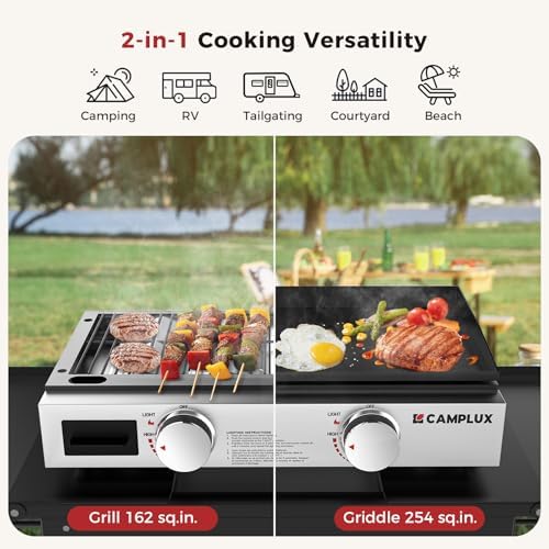 CAMPLUX Propane Tabletop Grill Griddle 2-in-1, Non-Stick Flat Top Griddle with Ceramic Coated 19,000 BTU, 23-Inch Gas Grill for RV, Camping, Tailgating, and Outdoor GG302S - Image 2