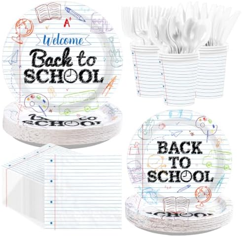 168Pcs Back to School Party Decoration First Day of School Plate, Serves 24 by Greencian