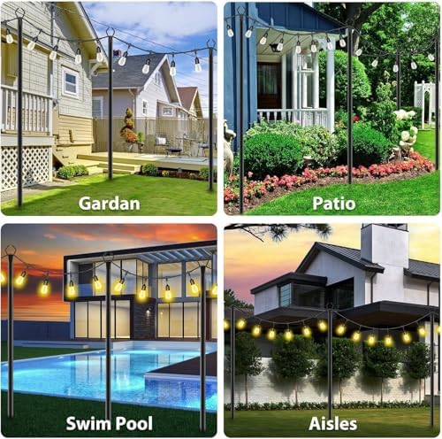 AILBTON 10Ft String Light Poles 8 Pack,Light Poles for Outside Lights,Outdoor with Fence Brackets Hanging Lights,Metal Stand Deck Patio Backyard - Image 2
