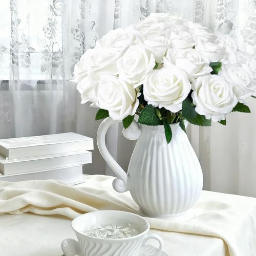 50Pcs White Roses Artificial Flowers with Stems for Home Decor - Image 3