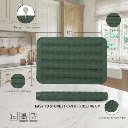 MicoYang Silicone Dish Drying Mat for Multiple Usage,Easy clean,Eco-friendly,Heat-resistant Silicone Mat for Kitchen Counter or Sink,Refrigerator or Drawer Liner Green 4XL 32 inches x 18 inches - Image 2