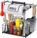 Grill Caddy for Outdoor Grill with 2 Paper Towel Holders,Barbecue Tool Sets Storage Organizer,BBQ Caddy for Outdoor Grill with 9 Compartments & 8 Hooks,Picnic Caddy Grilling Gifts for Men by GBEER