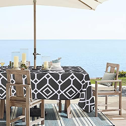 LUSHVIDA Moroccan Outdoor Tablecloth with Umbrella Hole, 60x120 Inch Black - Image 3