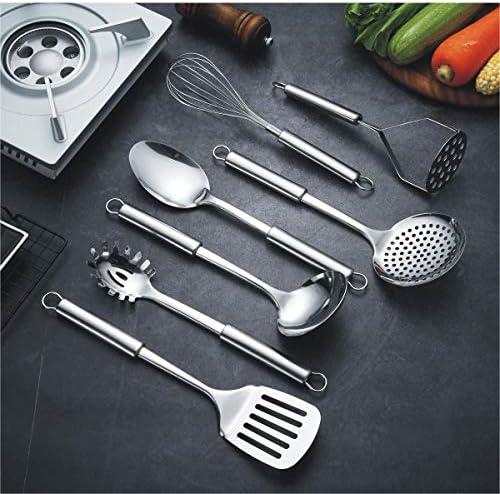 Berglander Cooking Utensil Set 8 Piece, Stainless Steel Kitchen Tool Set with Stand,Cooking Utensils, Slotted Tuner, Ladle, Skimmer, Serving Spoon, Pasta Server,Potato Maseher, Egg Whisk. （8 Pieces） - Image 3